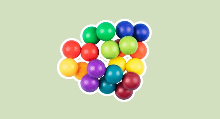 ballebak, gekleurde ballen