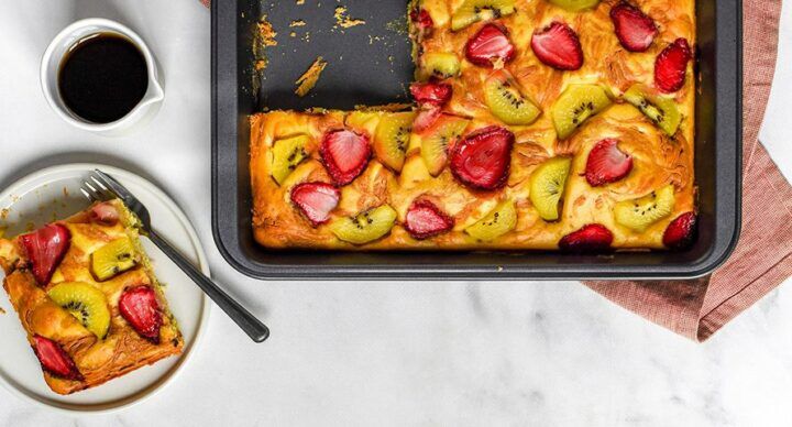 spelpannenkoeken traybake gele kiwi