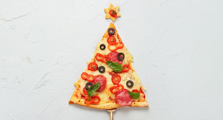 kerst pizza gordijnen dicht