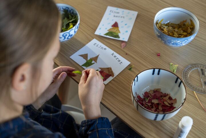 Illustratie bij: Zelf kerstkaarten maken met gedroogde bladeren